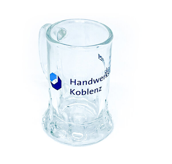 Schnapsglas mit Henkel 30820 bedruckt 4cl, veredelt, mit Logo / Label